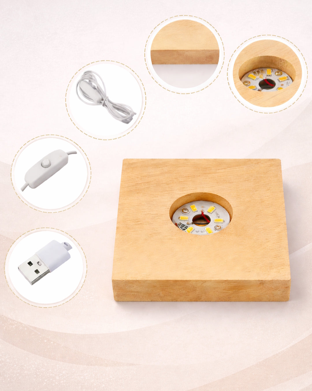 Wooden Light Base - USB Display Stand